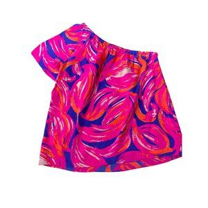 Lilly Pulitzer Women's Silk Flamingo One Shoulder Blouse Size XXS